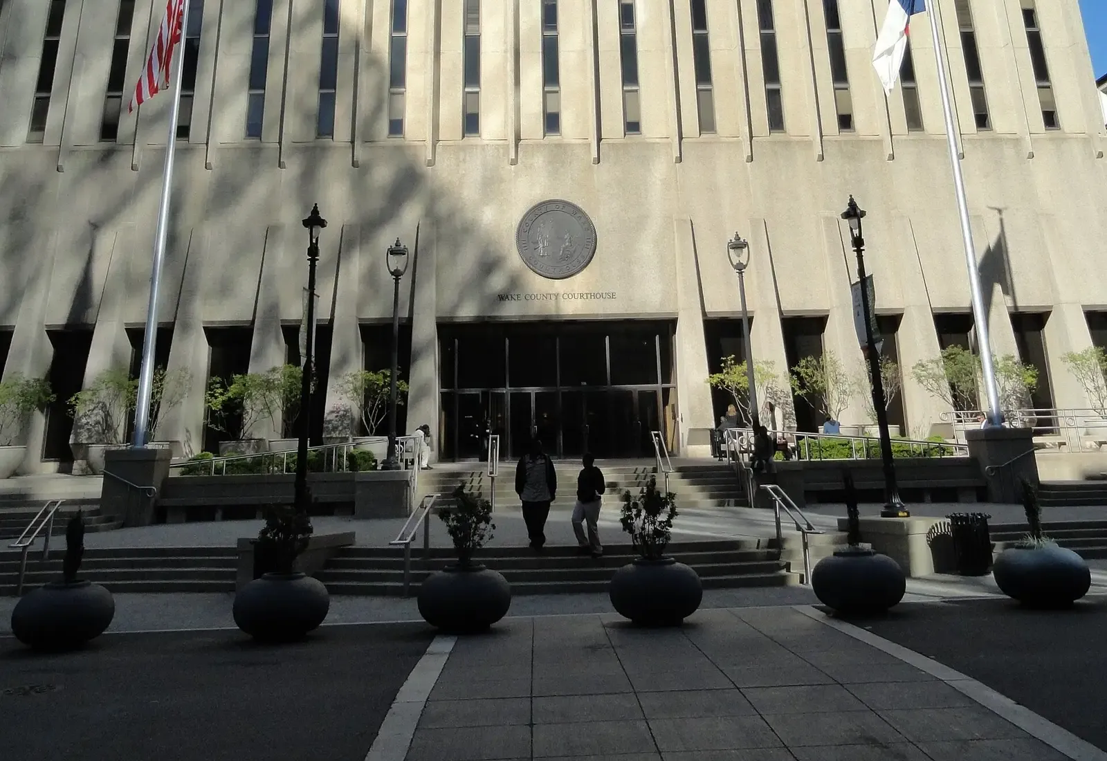 The entrance of the Wake County Courthouse in downtown Raleigh.