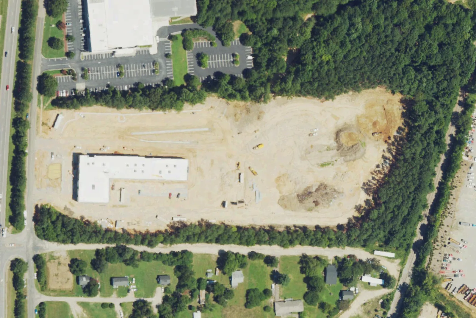 Casa Esperanza Montessori Charter School's Star Road property in Wake Forest, seen from the air while site work was underway