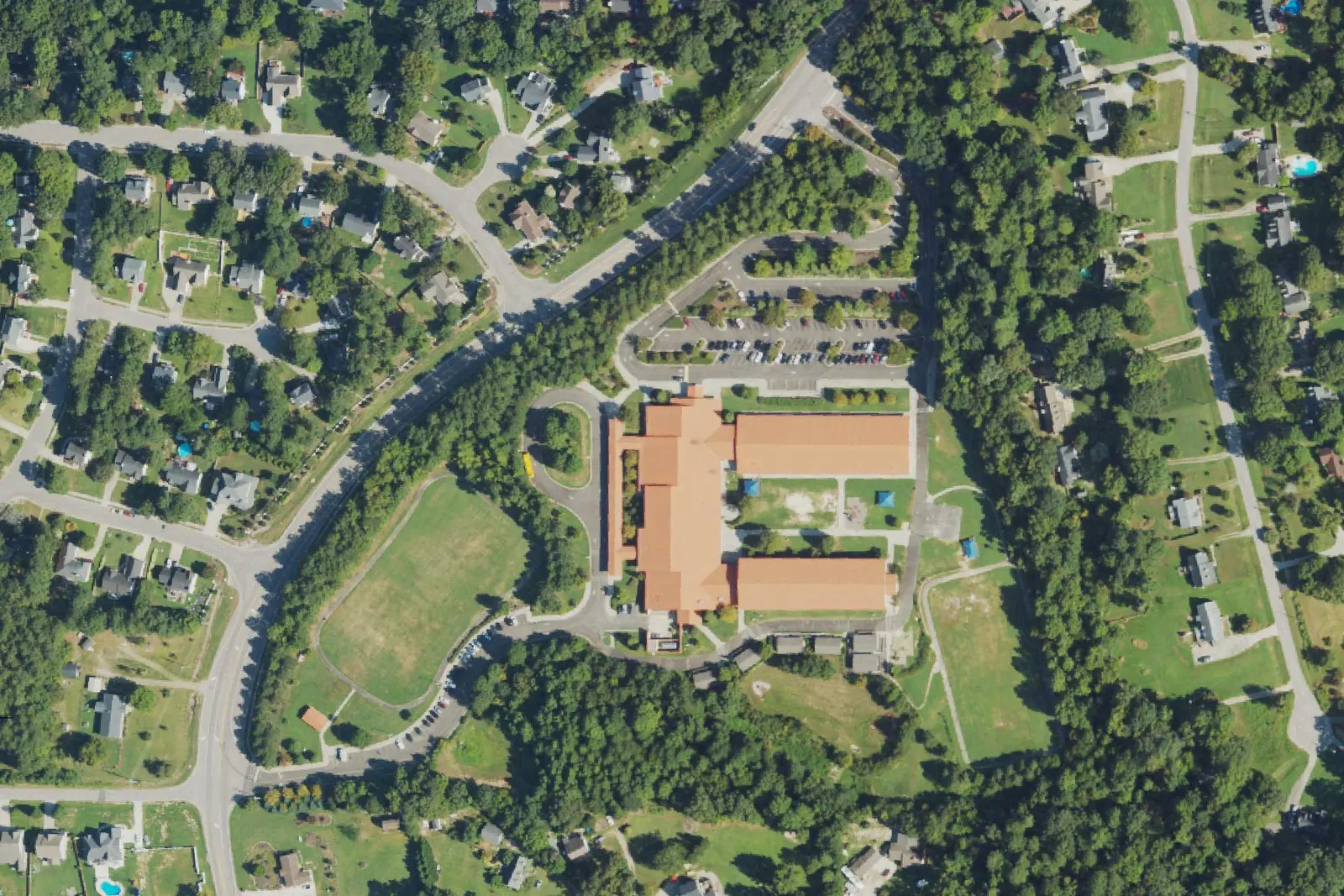 Harris Creek Elementary's campus on Forestville Road in Raleigh, seen from the air