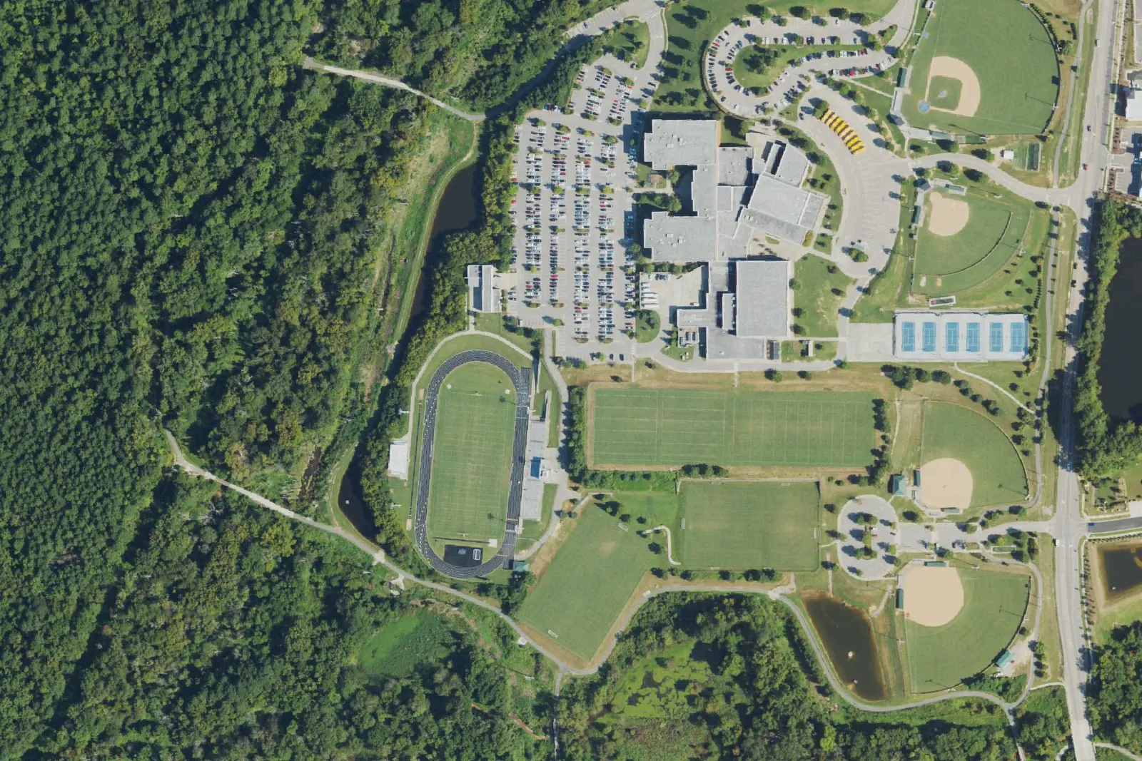 Heritage High's campus on Forestville Road in Wake Forest, seen from the air