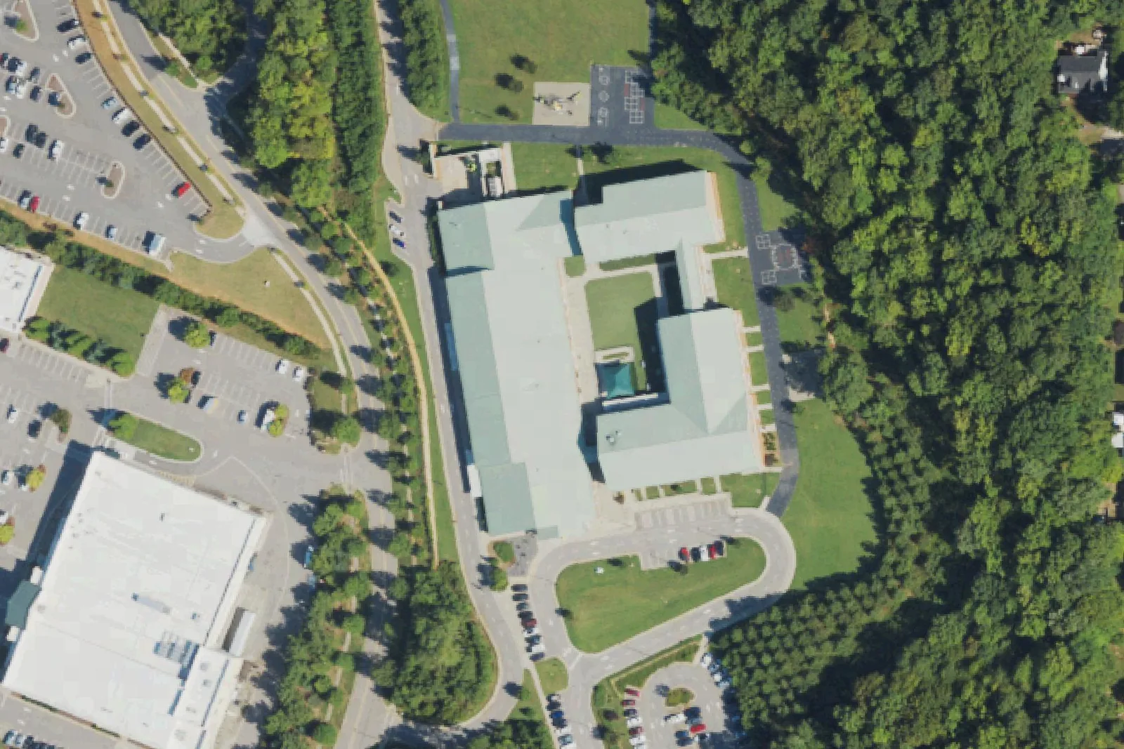 Richland Creek Elementary's campus on Wallridge Drive in Wake Forest, seen from the air