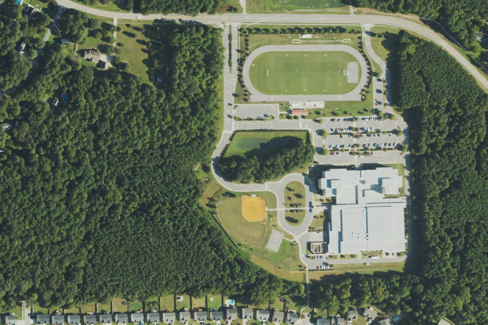 Rolesville Middle's campus on Burlington Mills Road in Rolesville, seen from the air