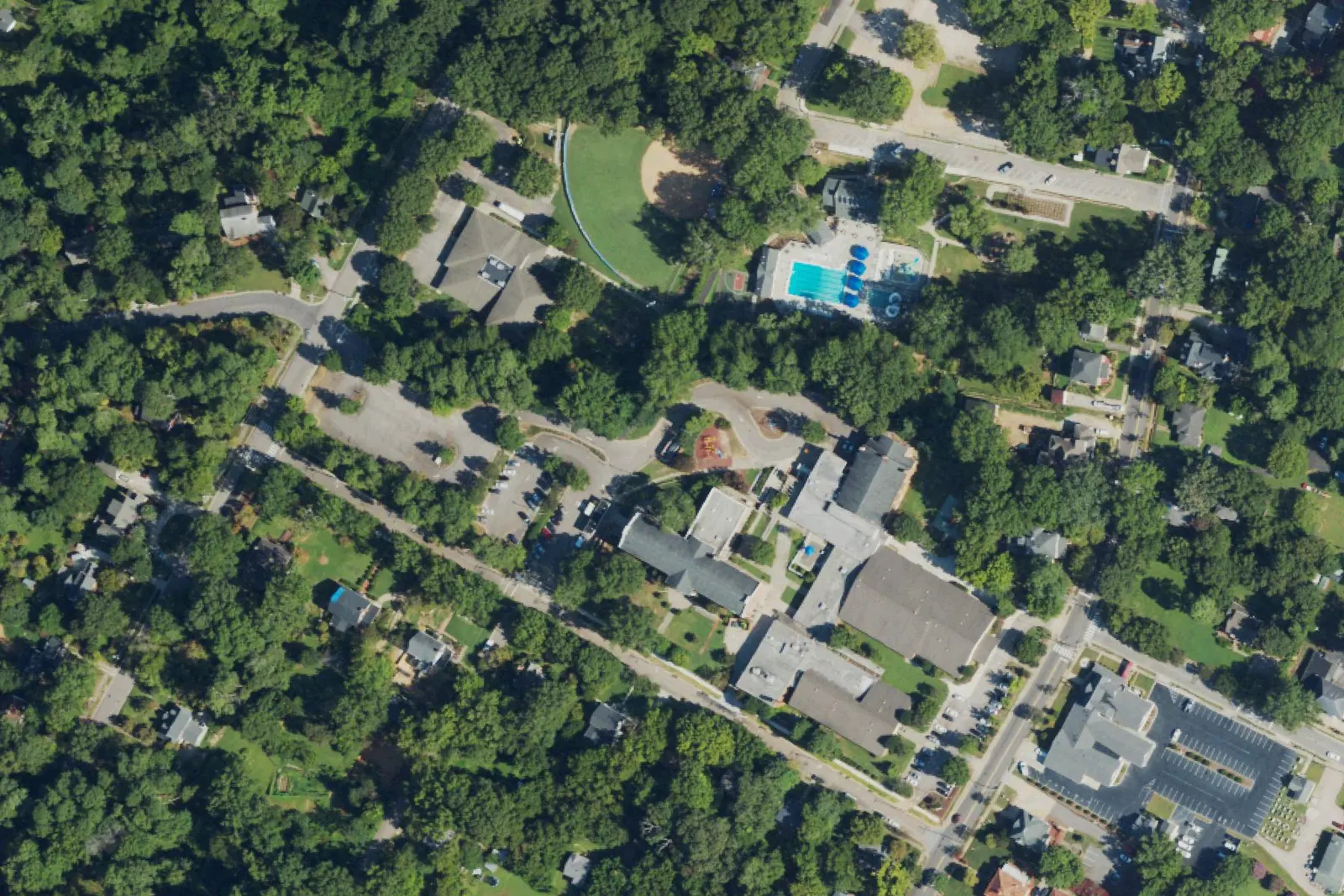 Wake Forest iSTEM Magnet Elementary's campus on South Main Street in Wake Forest, seen from the air