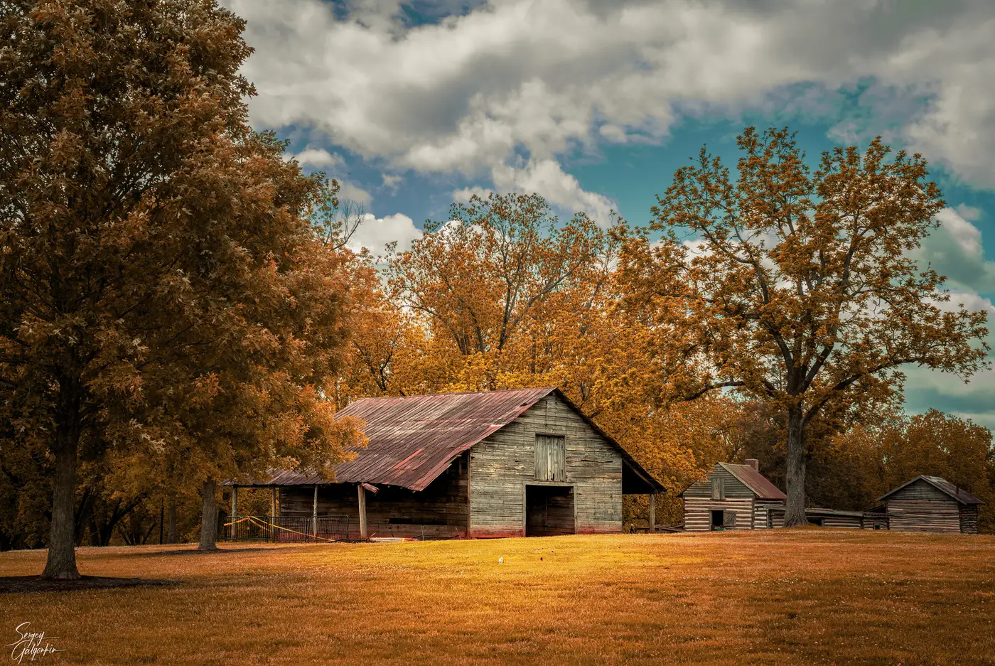 Restored farm buildings at E. Carroll Joyner Park in Wake Forest, home of the Joyner Park Community Center early voting site.
